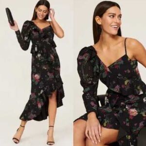 Amur Pasqualena‎ One-Shoulder Floral-Print Dress 6